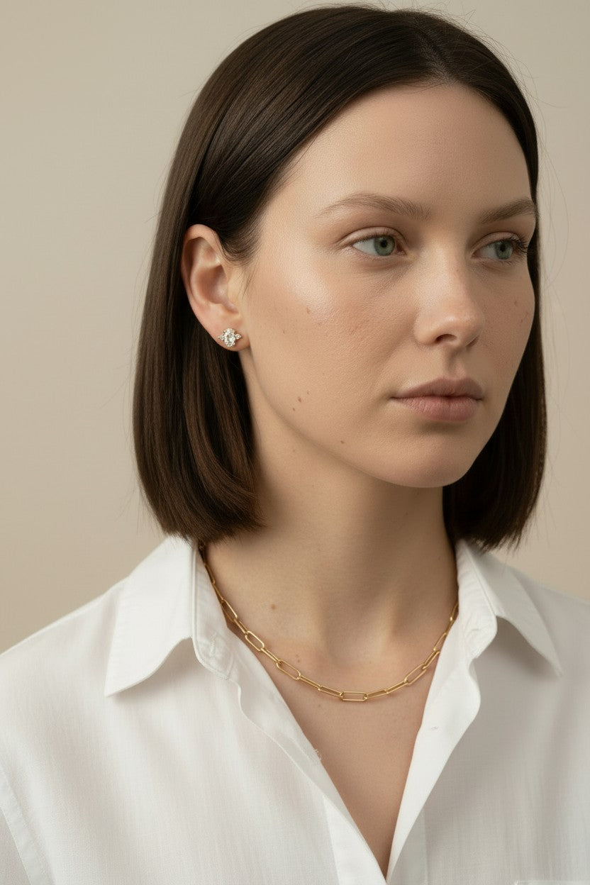 18k Gold Filled Oval CZ Stud Earrings | Classic Meets Contemporary