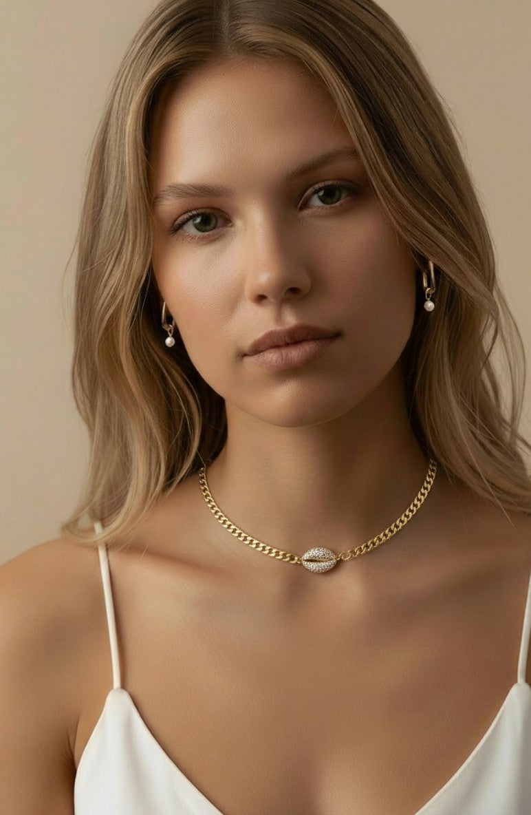 18k Gold Filled Cowrie Shell CZ Choker Necklace | Coastal Chic Meets Modern Glamour
