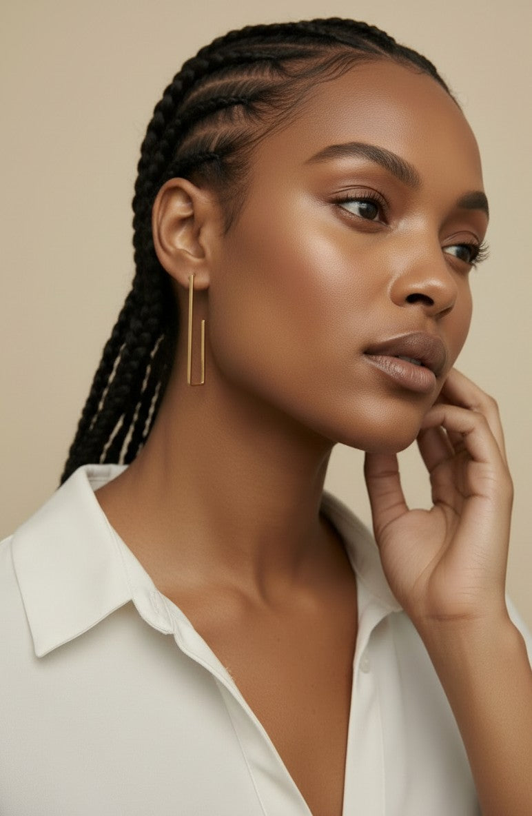 18k Gold Filled Rectangle Bar Earrings | Minimalist Statement Style