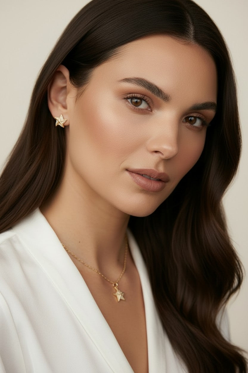 18k Gold Filled Stella a Mulinello CZ Stud Earrings | Italian-Inspired Celestial Style