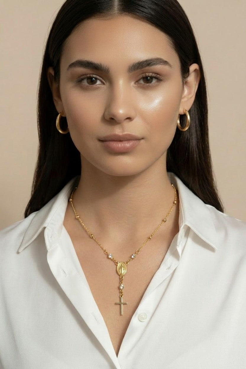 18k Gold Filled Our Lady of Graces Rosary Necklace | Faith, Elegantly Worn