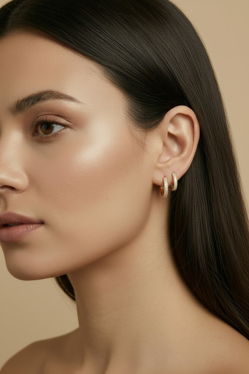 18k Gold Filled Clear CZ Huggie Earrings | Three Sizes to Choose From