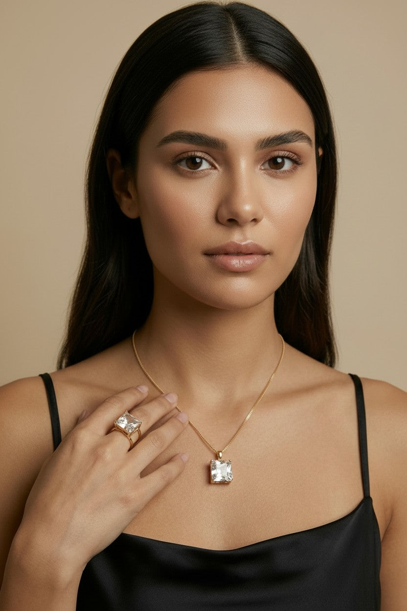 18k Gold Filled Oversized Princess Cut CZ Ring | Diamond-Like Glamour