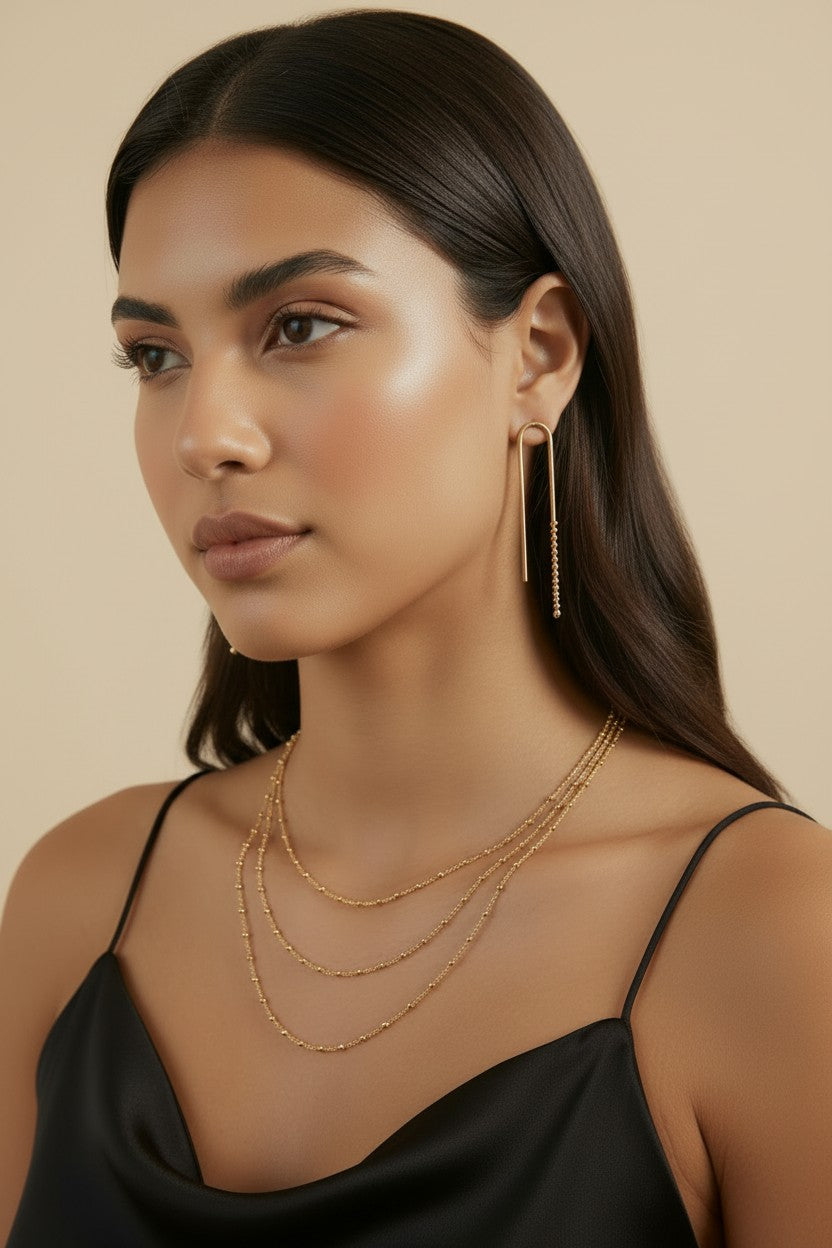 18k Gold Filled 1mm Spaced Beaded Chain Necklace | Delicate Everyday Style