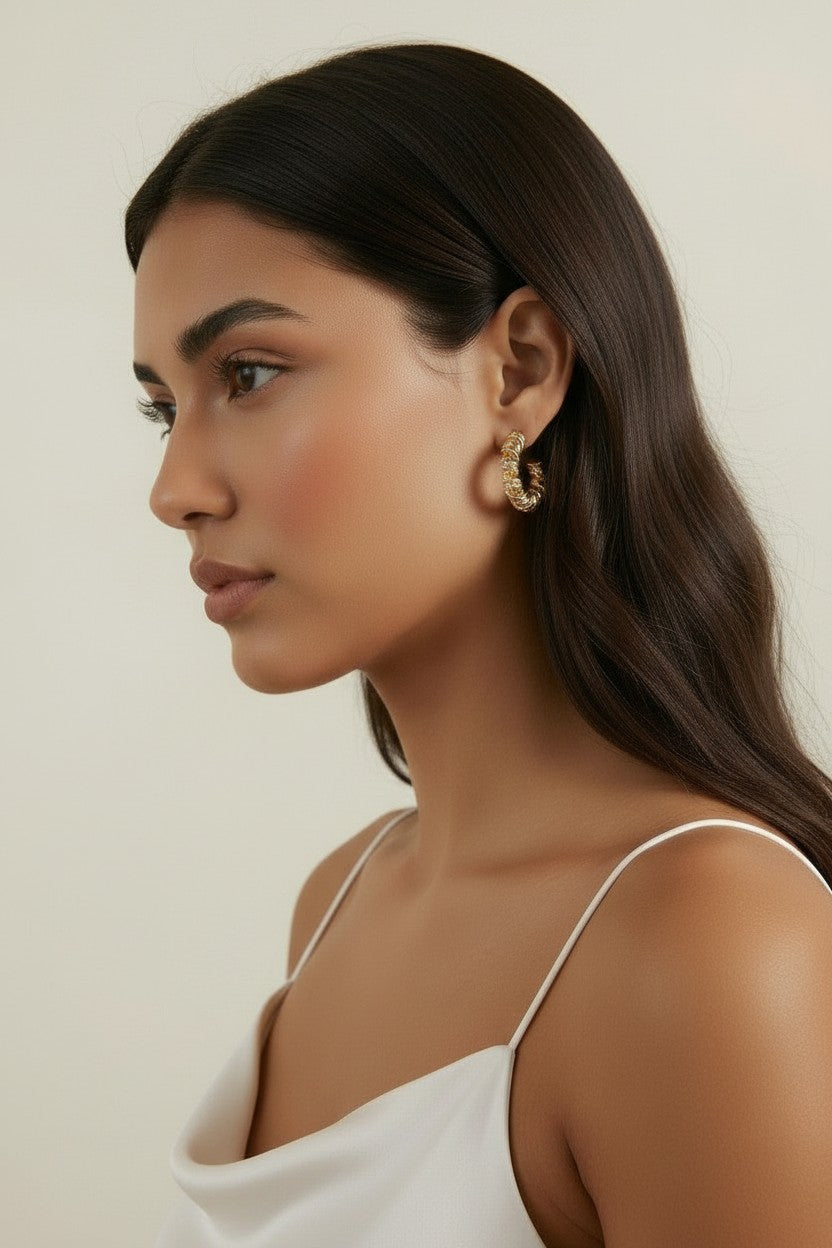 18k Gold Filled Medium Curly C-Hoop Earrings | Statement Day & Night