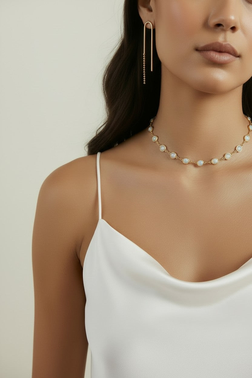 18k Gold Filled Rounded Opal Choker | Trendy Summer Statement