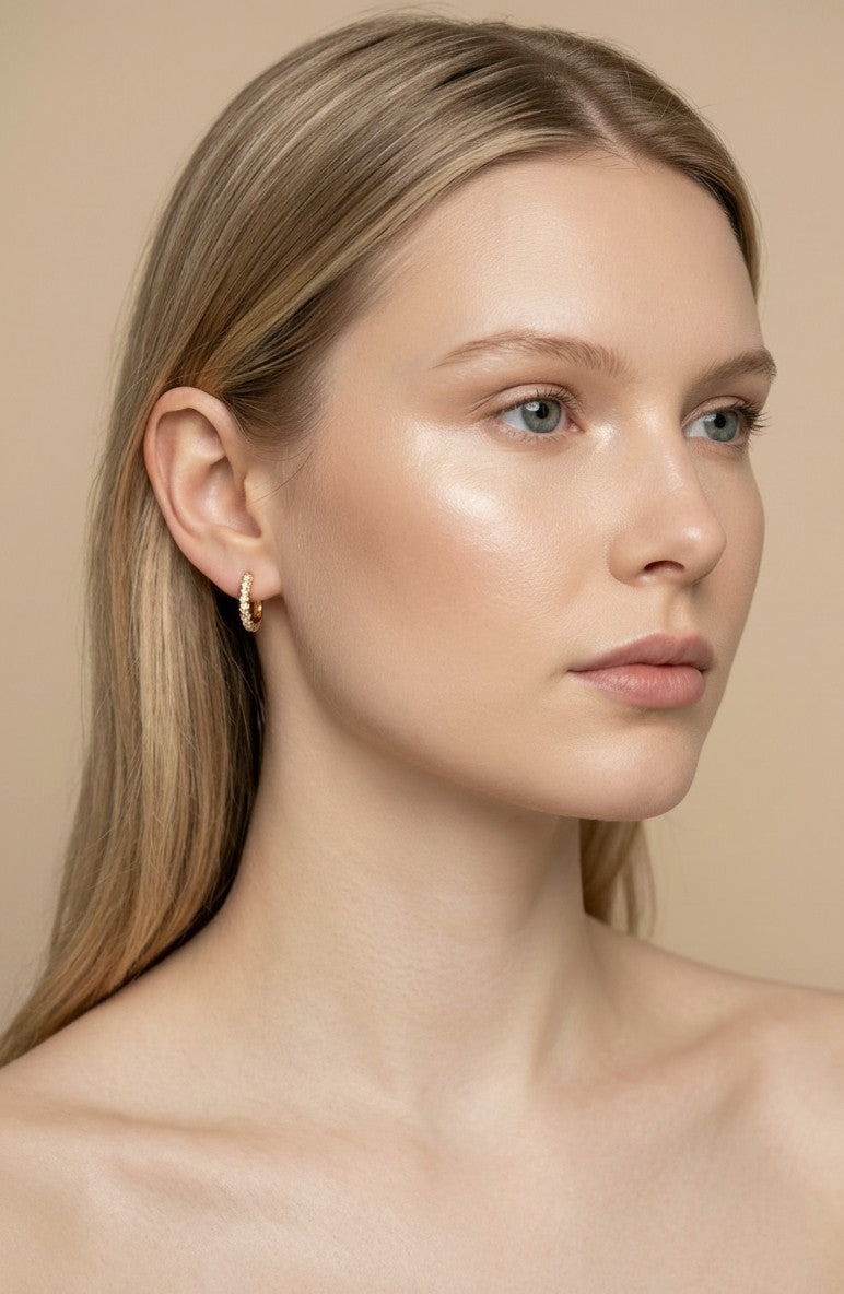 18k Gold Filled U-Shaped CZ Clicker Hoop Earrings | In &amp; Out Sparkle