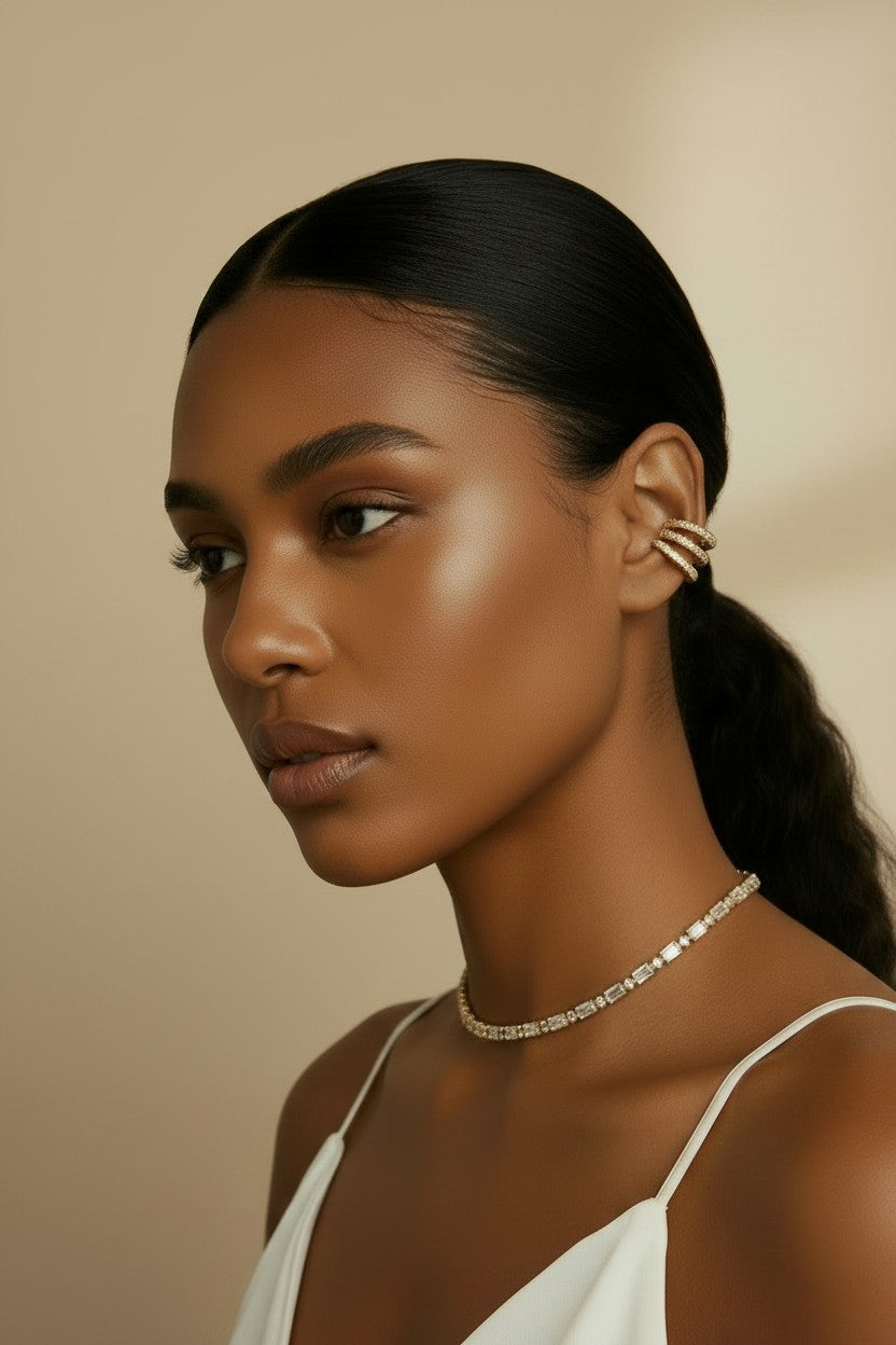 18k Gold Filled Round & Baguette CZ Choker Necklace | Dazzling Statement Style