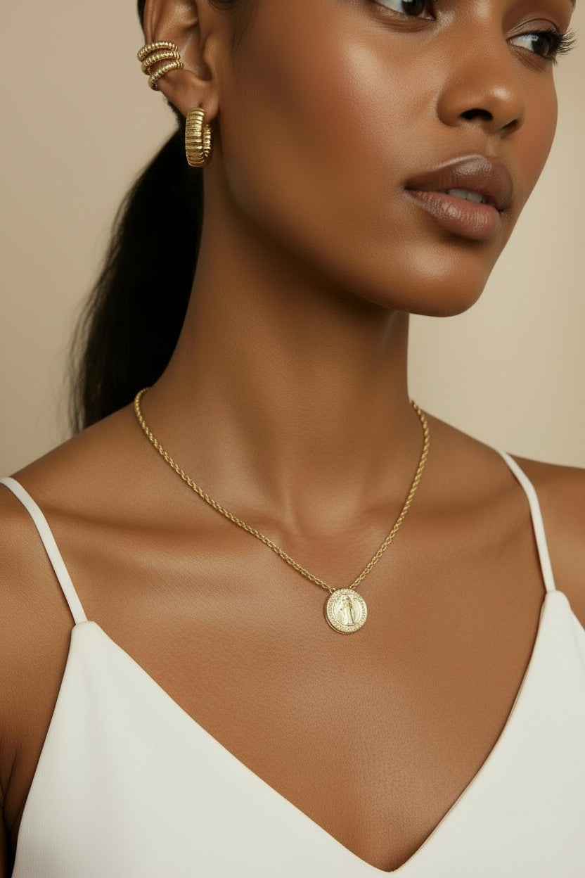 18k Gold Filled Petite Double-Sided Saint Benedict Coin Necklace | Faith & Protection