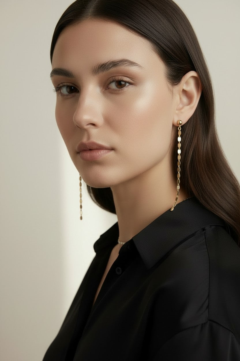 Chain Drop Earrings - Long Dangle Statement Earrings for Women