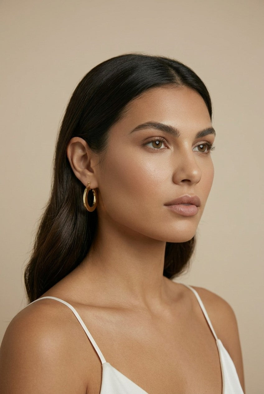 ✨ 18k Gold Filled Flat Hoop Earrings — A Different Face. A Different Light. Two Sizes.