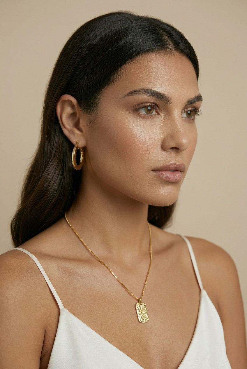 18k Gold Filled Textured Dog Tag Pendant | Modern Classic