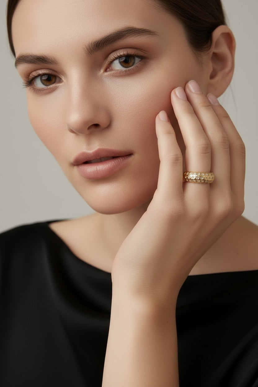 18k Gold Filled Domed Pavé CZ Ring | Bold Sparkle Statement