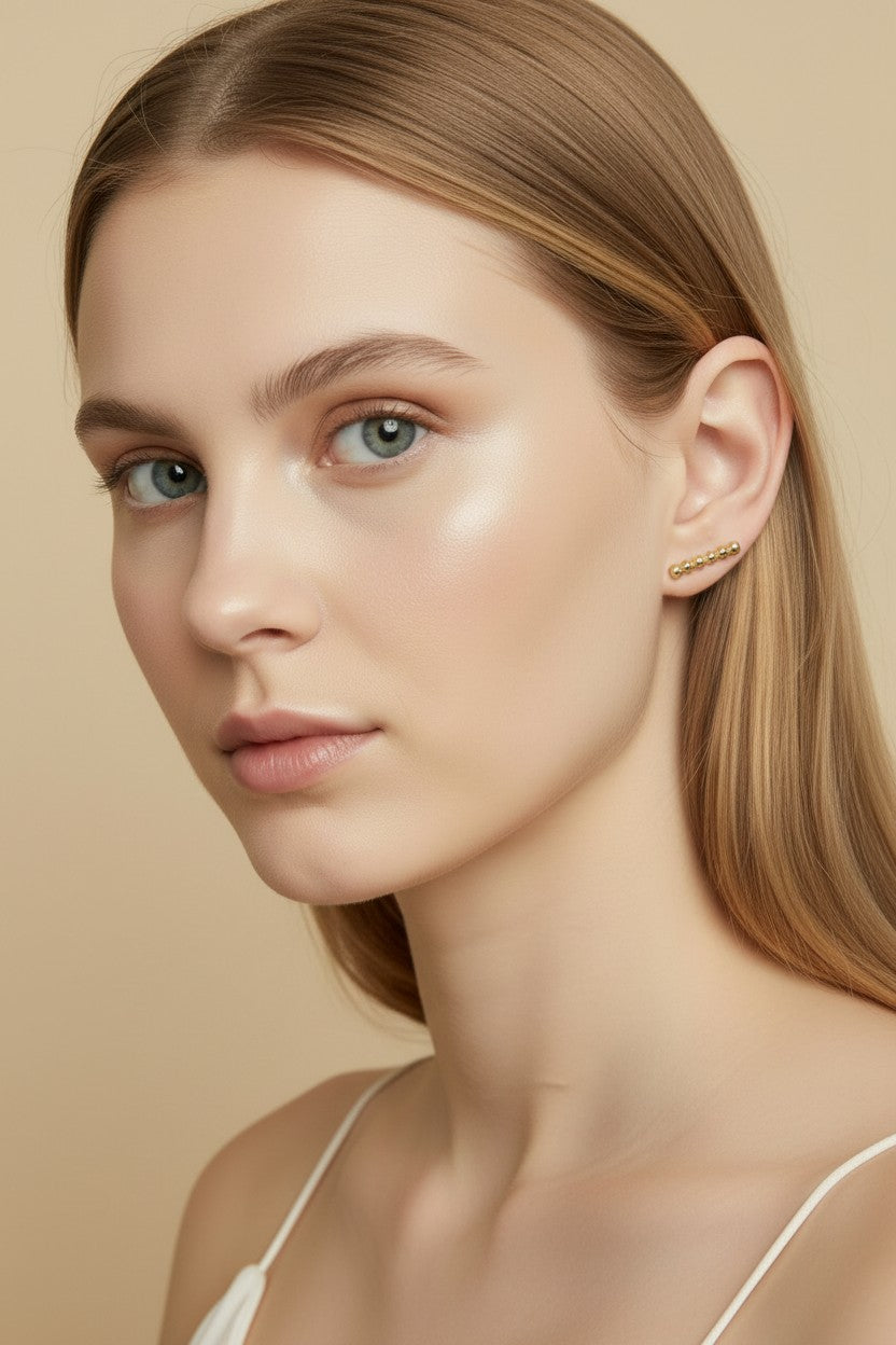 18k Gold Filled Beaded Bar Stud Earrings | Ear Stacking Essential