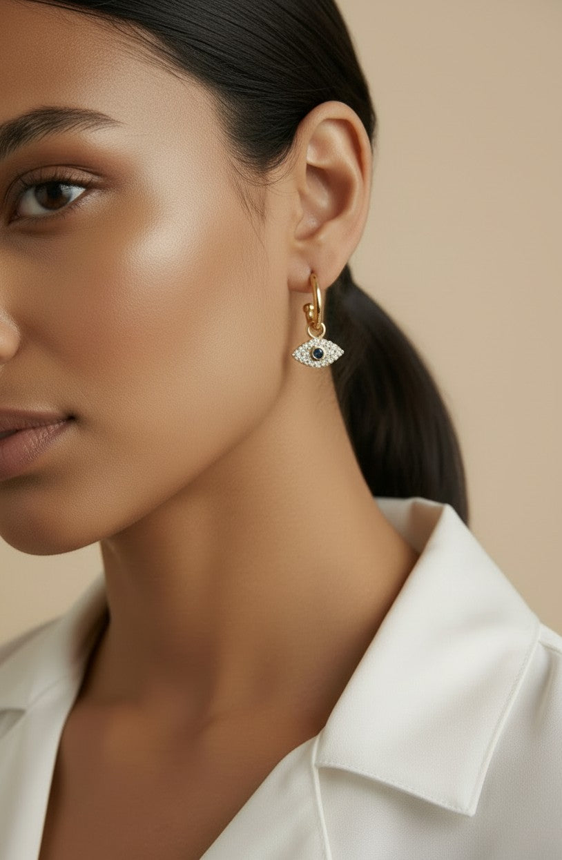 18k Gold Filled Evil Eye Hoop Earrings | Minimalist Protection Jewelry