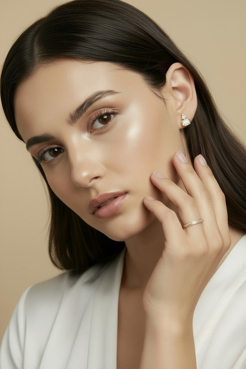 ✨ 18k Gold Filled Geometric CZ Stud Earrings — Two Shapes. Two Stone Techniques. One Architectural Stud