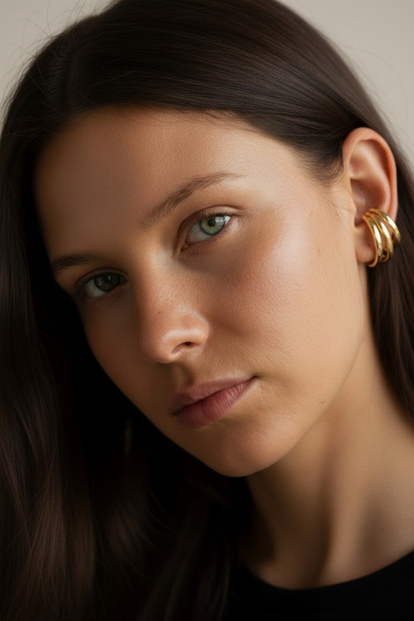 18k Gold Filled Three-Line Ear Cuff | No Piercing Required