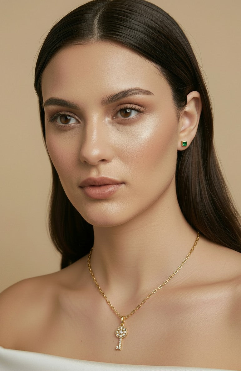 🗝️ 18k Gold Filled Pavé CZ Key Charm — Unlock What's Next. In Continuous Crystal Light.