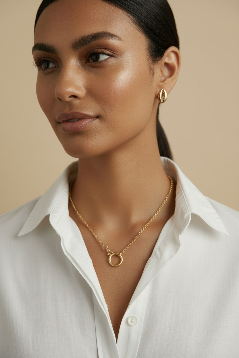 18k Gold Filled Cowrie Shell Stud Earrings | Symbol of Womanhood & Heritage