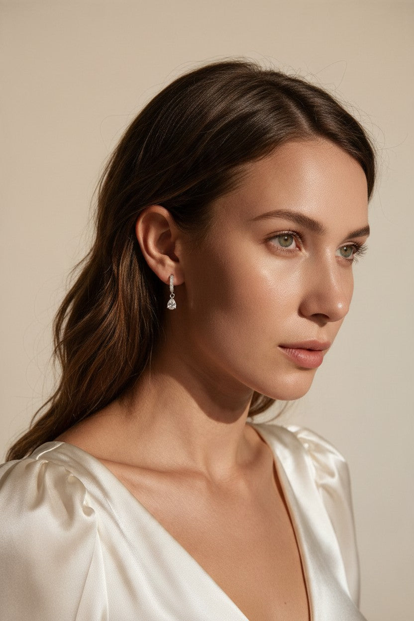 Silver Filled CZ Drop Hoop Earrings