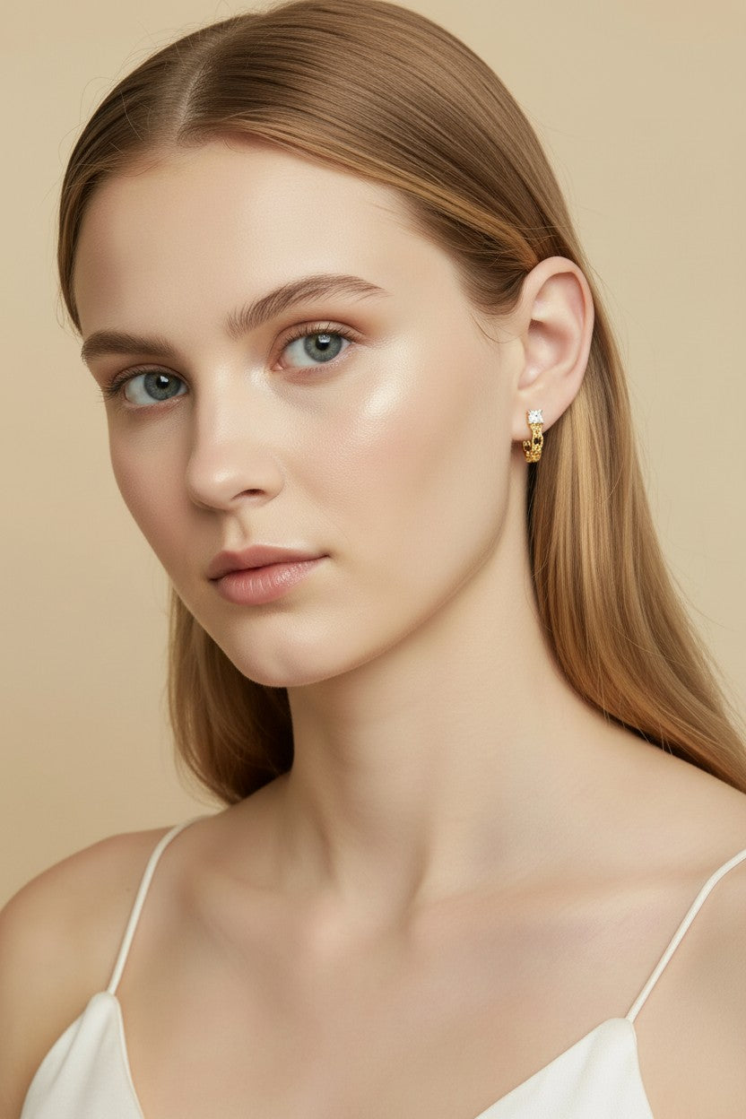 💎 18k Gold Filled Princess Cut CZ C-Hoop Earrings — One Square Stone. The Whole Hoop's Focal Point.