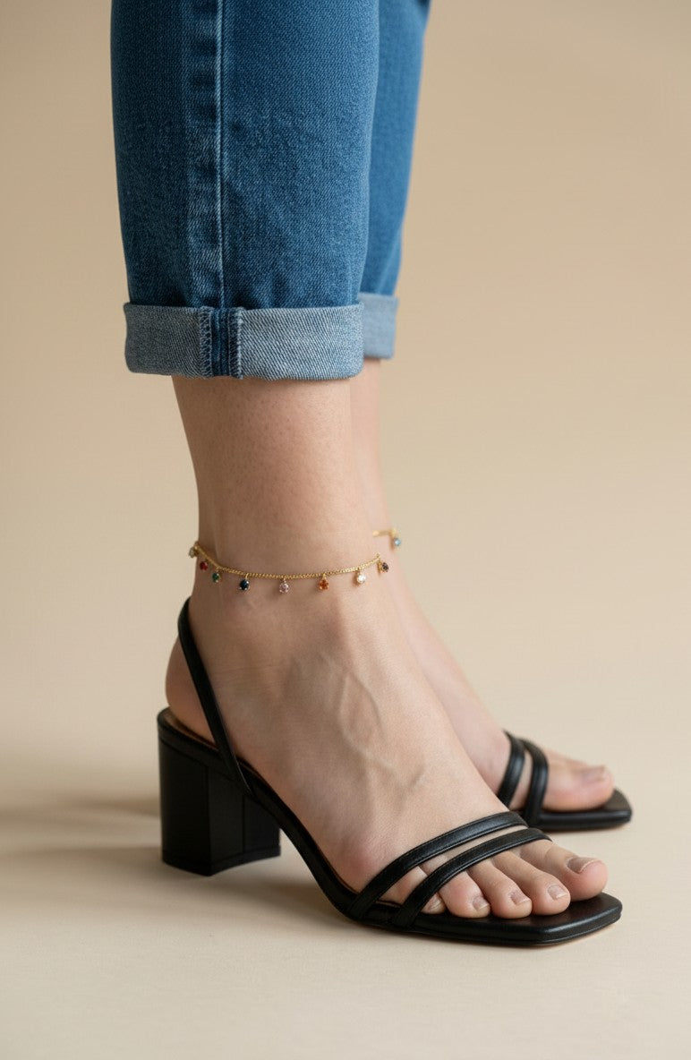 🌈 18k Gold Filled Multicolor CZ Box Chain Anklet — Color Set Into Every Link. The Most Joyful Ankle.