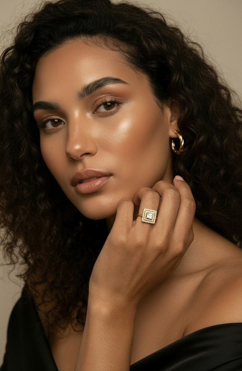 18k Gold Filled CZ Princess Cut Squared Top Ring | Statement Sparkle