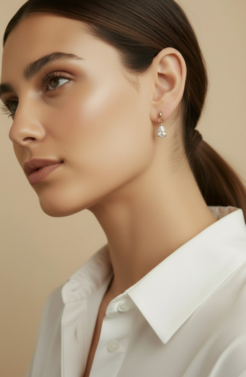 ✨ 18k Gold Filled Teardrop CZ Drop Earrings — The Most Graceful Stone Shape. Two Sizes.
