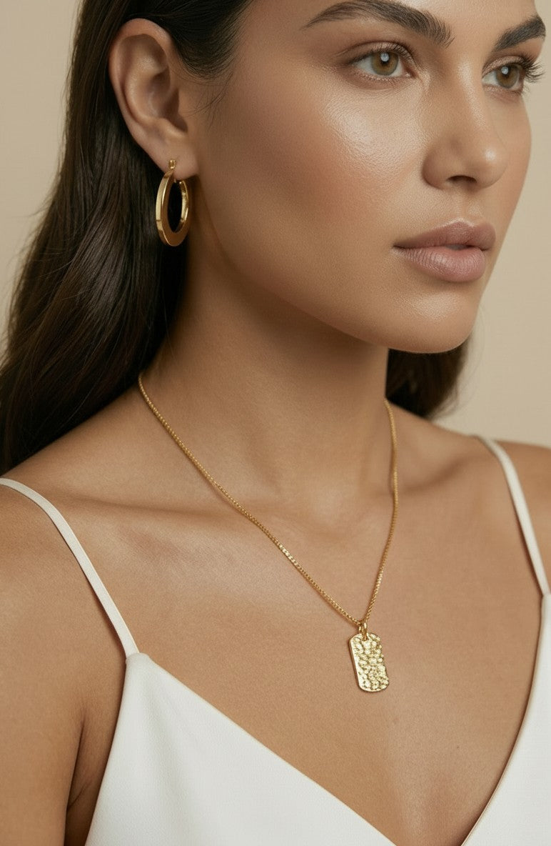 18k Gold Filled Textured Dog Tag Pendant | Modern Classic