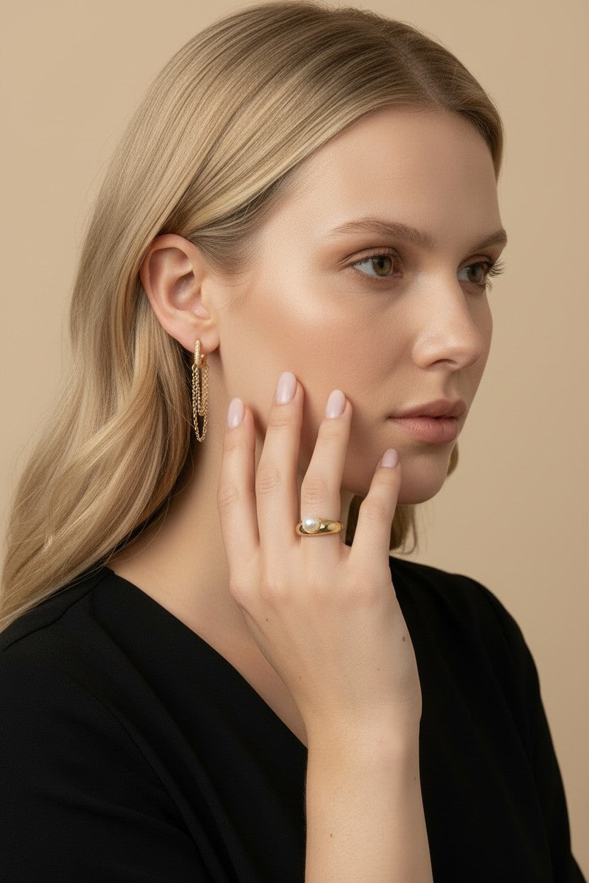 18k Gold Filled Solitaire Pearl Ring