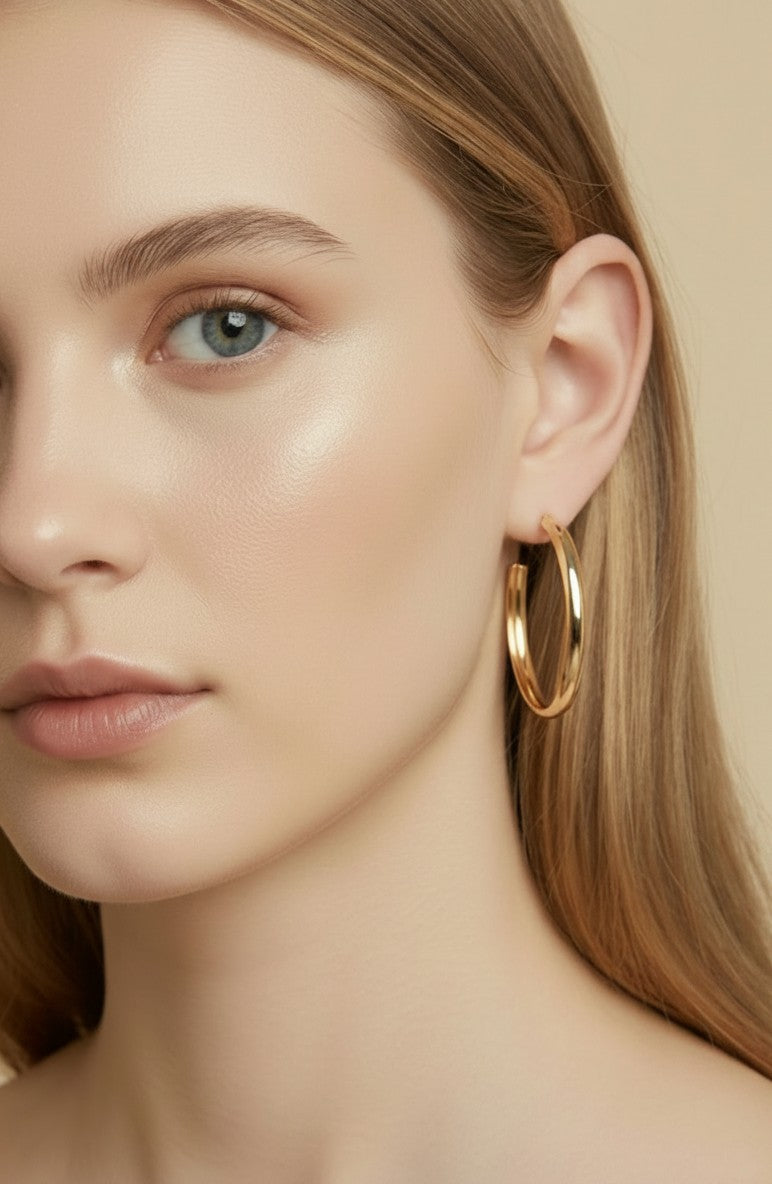 ✨ 18k Gold Filled 40mm Hollow C-Hoop Earrings — Statement Size. Hollow Build. All Day Comfort.