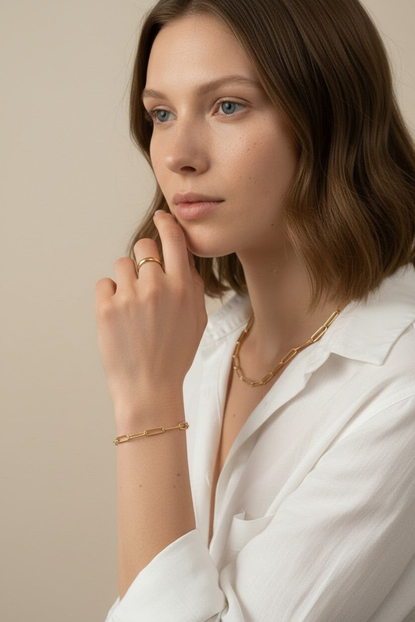 18k Gold Filled Paperclip & Straw Bracelet | Contemporary Timeless Style