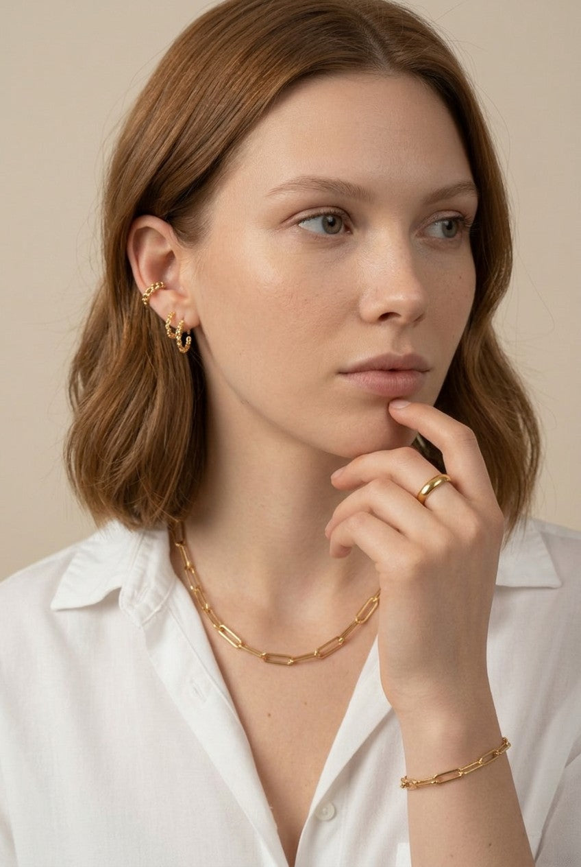 18k Gold Filled Crafted Chain C-Hoop Earrings