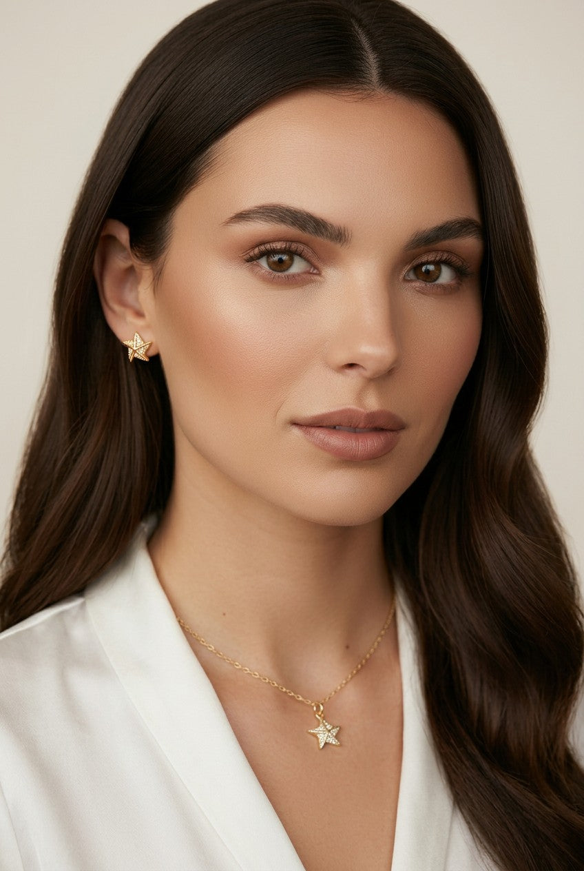 18k Gold Filled Stella a Mulinello CZ Stud Earrings | Italian-Inspired Celestial Style