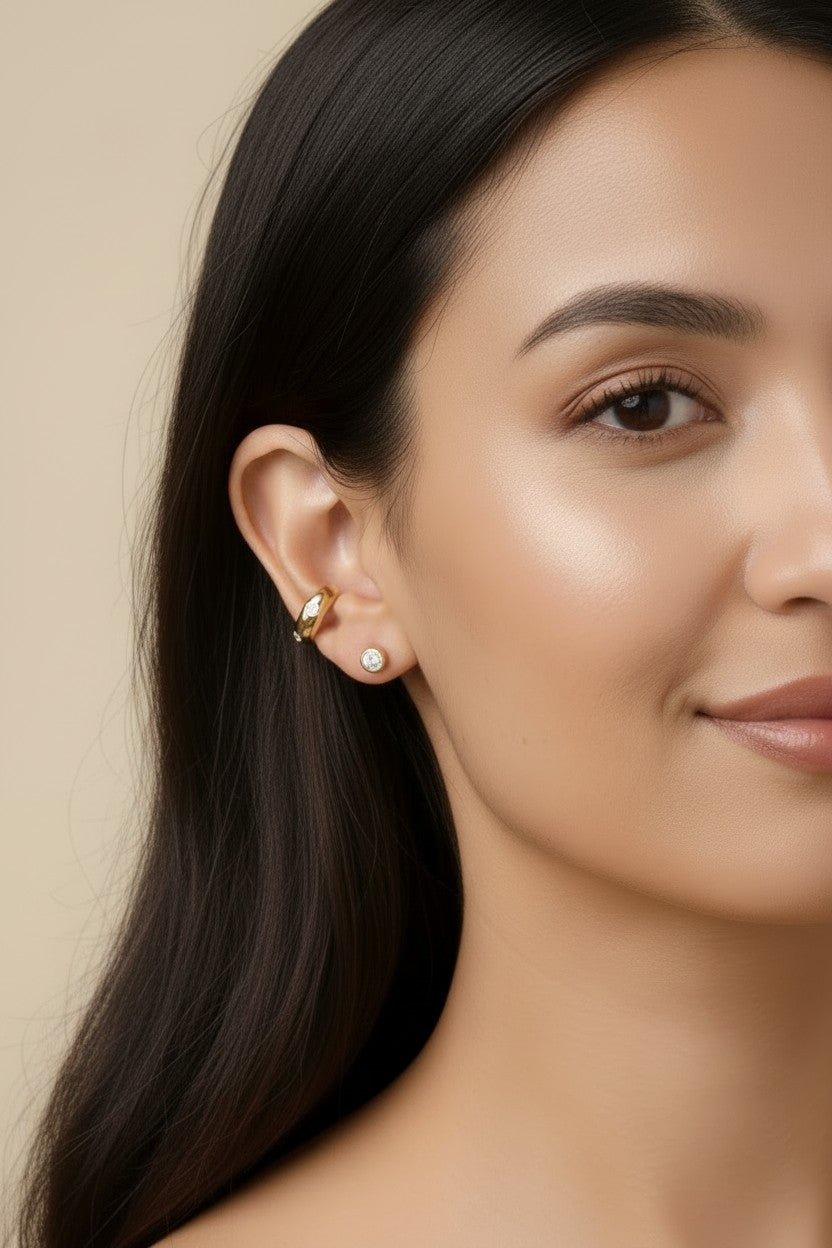 18k Gold Filled Wave CZ Ear Cuff | No-Piercing Effortless Sophistication