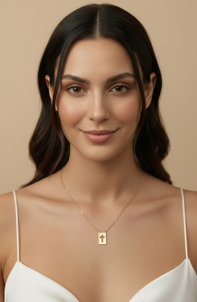 18k Gold Filled Cross Plate Necklace | Faith Meets Modern Elegance