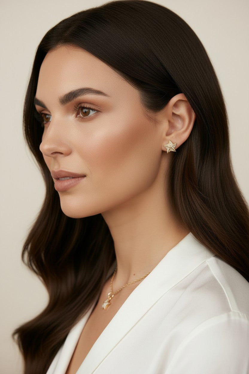 18k Gold Filled Stella a Mulinello CZ Stud Earrings | Italian-Inspired Celestial Style