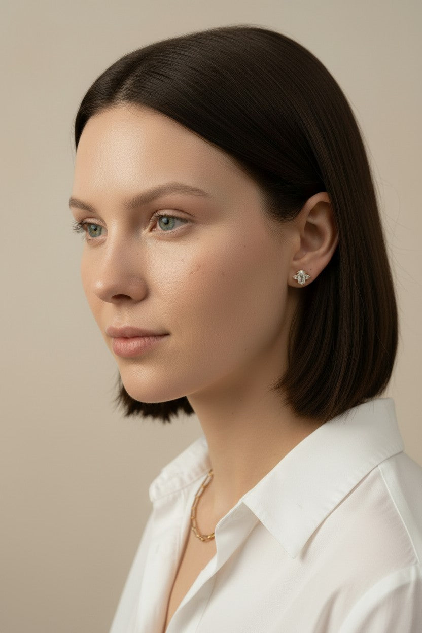 18k Gold Filled Oval CZ Stud Earrings | Classic Meets Contemporary