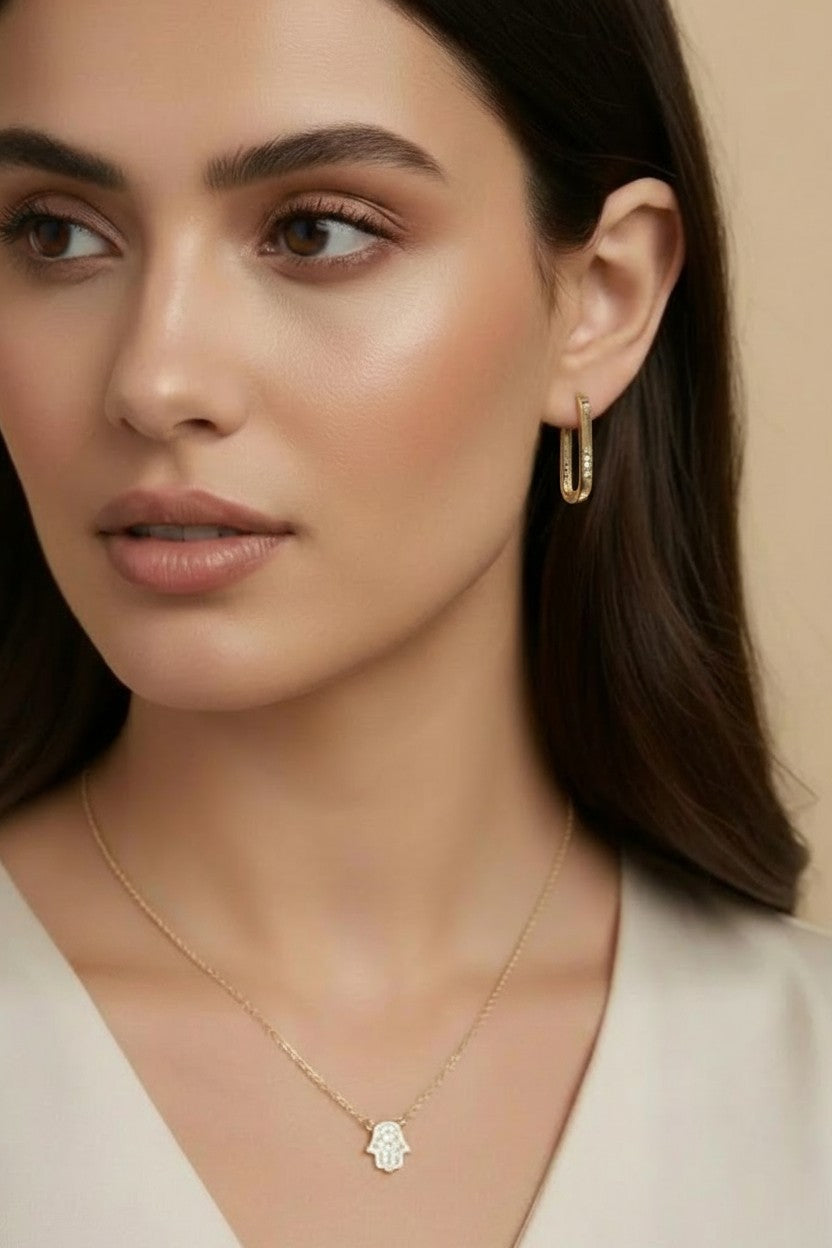 18k Gold Filled Oblong CZ Hoop Earrings | Elongated Sparkle