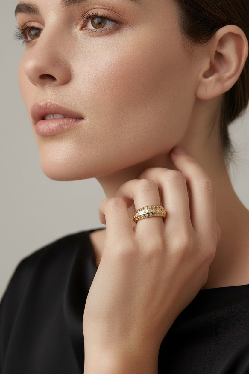 18k Gold Filled Domed Pavé CZ Ring | Bold Sparkle Statement