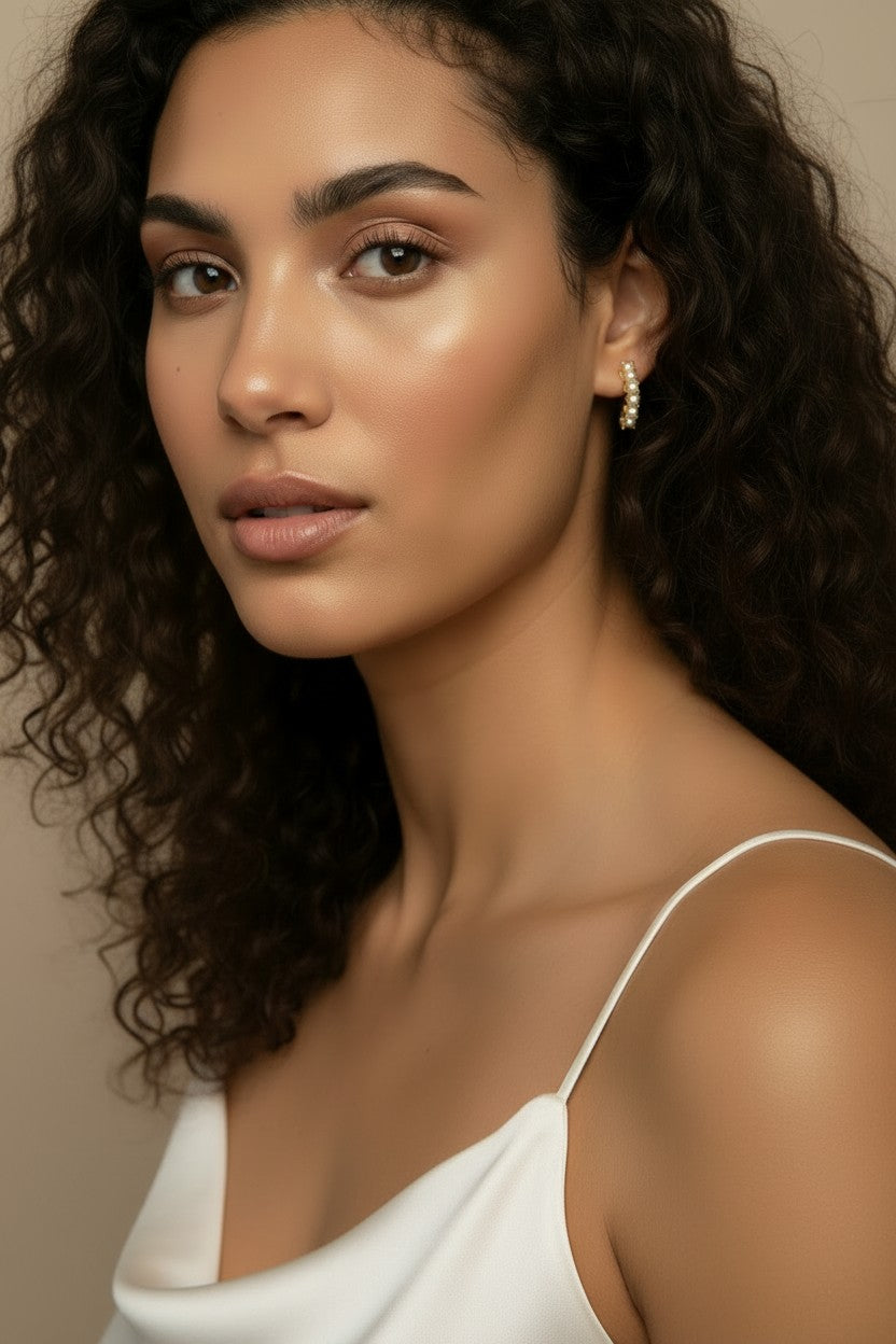 🤍 18k Gold Filled Pearl Row Curved Stud Earrings — A Line of Pearls. The Softest Statement