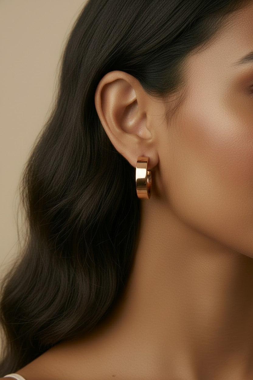 18k Gold Filled Flat Tube C-Hoop Earrings | Bold Simplicity