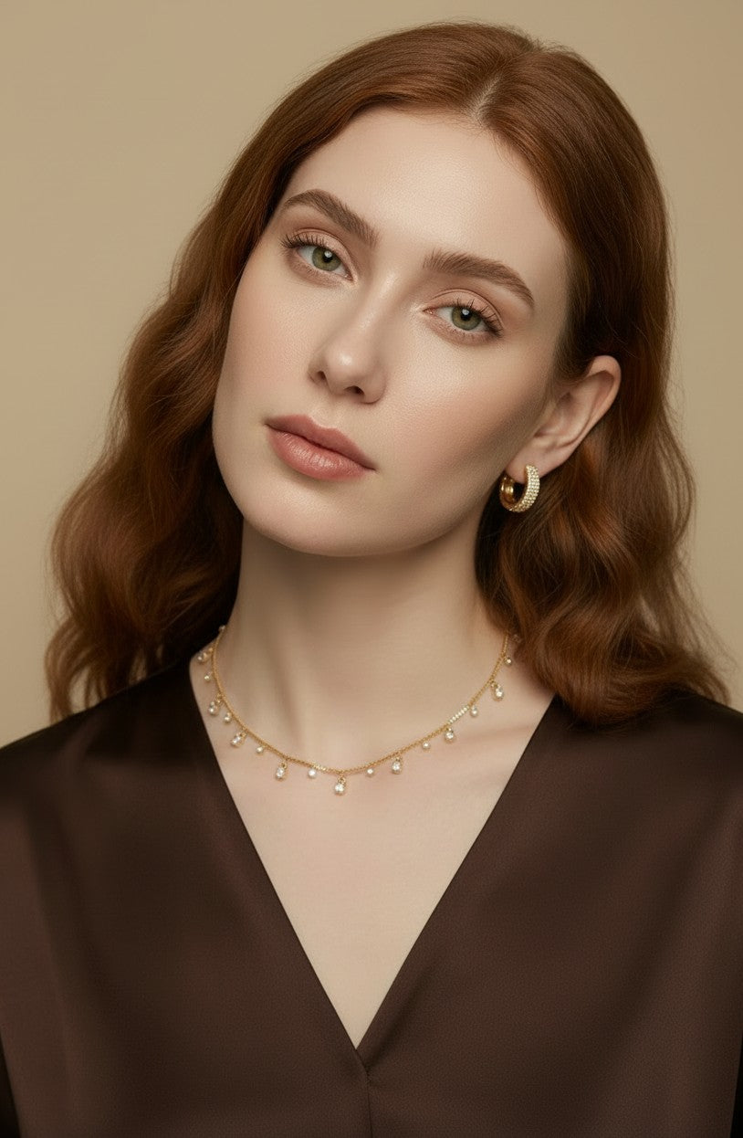 ✨ 18k Gold Filled Alternating CZ Station Necklace — Fixed Sparkle. Dangling Sparkle. The Most Animated Necklace at the Collarbone