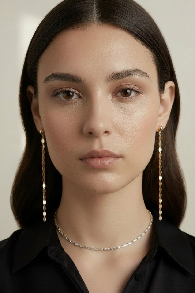 Chain Drop Earrings - Long Dangle Statement Earrings for Women