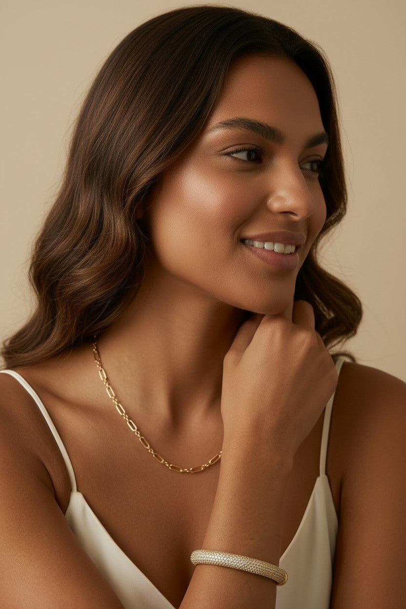 18k Gold Filled Chunky Iced Arm Cuff Bracelet | Diamond-Like Opulence