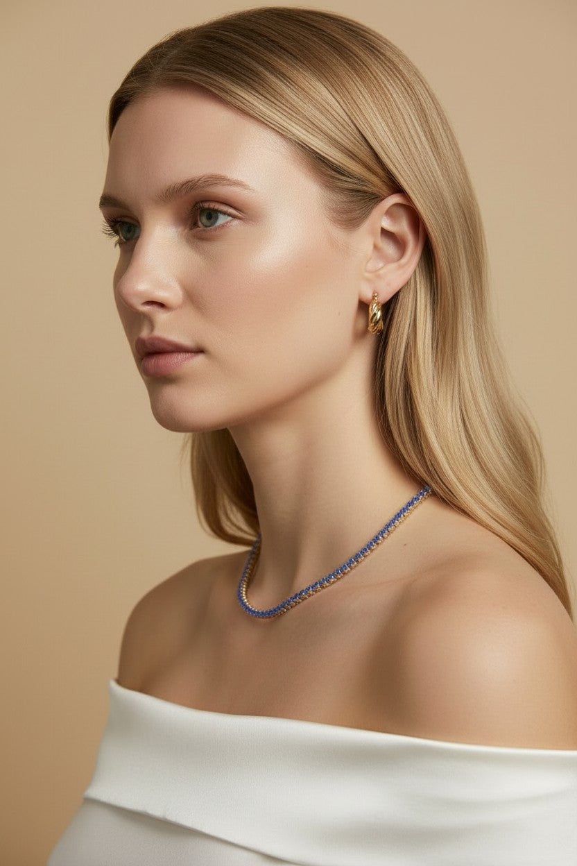18k Gold Filled Royal Blue CZ Necklace | Seasonal Color Statement