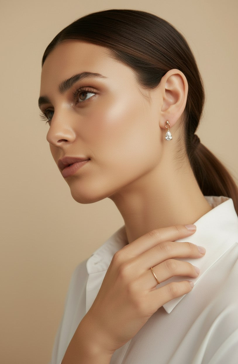✨ 18k Gold Filled Teardrop CZ Drop Earrings — The Most Graceful Stone Shape. Two Sizes.
