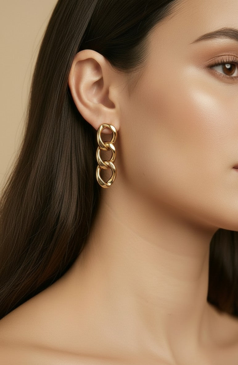 18k Gold Filled Hollow Curb Link Chain Earrings | Bold Statement Style