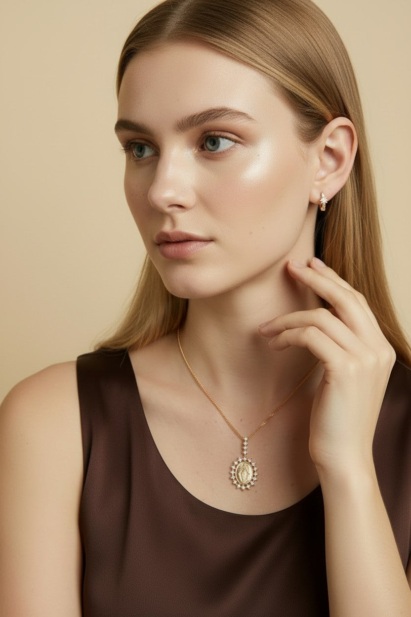 18k Gold Filled Double Sided Lady Mother of Grace Pendant
