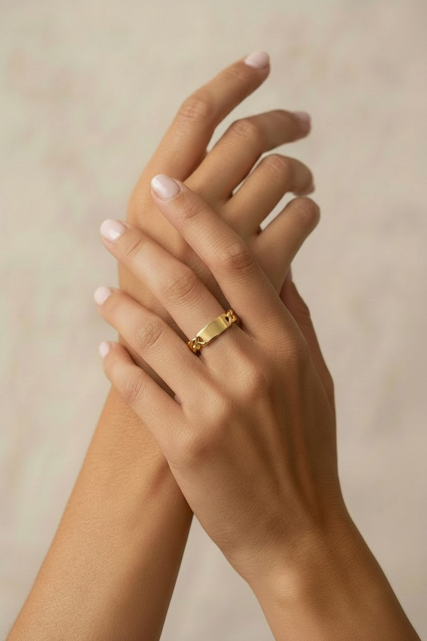 18k Gold Filled Curb Chain Plate Ring | Edgy Meets Refined